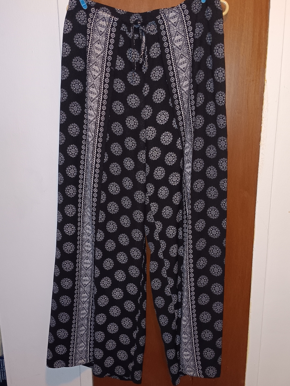 Hippie Rose Black & White Boho Wide-Leg Pantswith Tie Over Panels